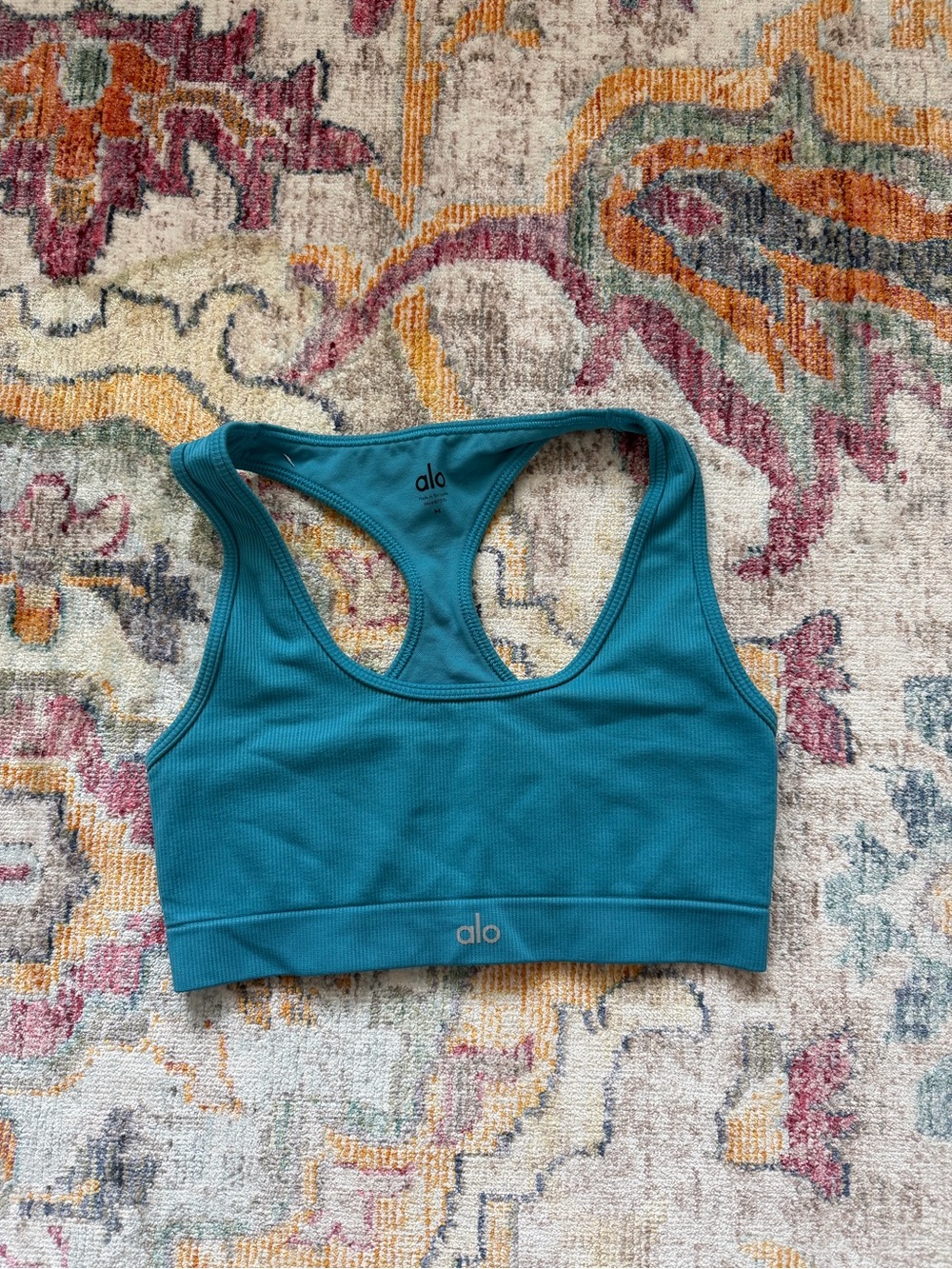 ALO Yoga Teal Ribbed Racerback Sports Bra